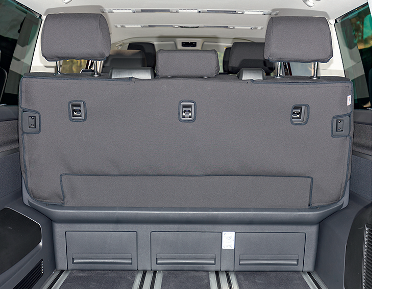 Stausack aus Autostoff zum einhängen an Sitzbank, schwarz, Länge 40 cm,  T5-T6 Multivan, California
