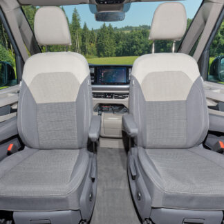 Second Skin ® für zwei Fahrerhaussitze (nur für Drehsitze) in den VW T7 California, Design "Ribella Sandwick / Raven", VW T7 California